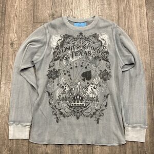 Gray Graphic Long Sleeve Shirt with Cards and Crown
